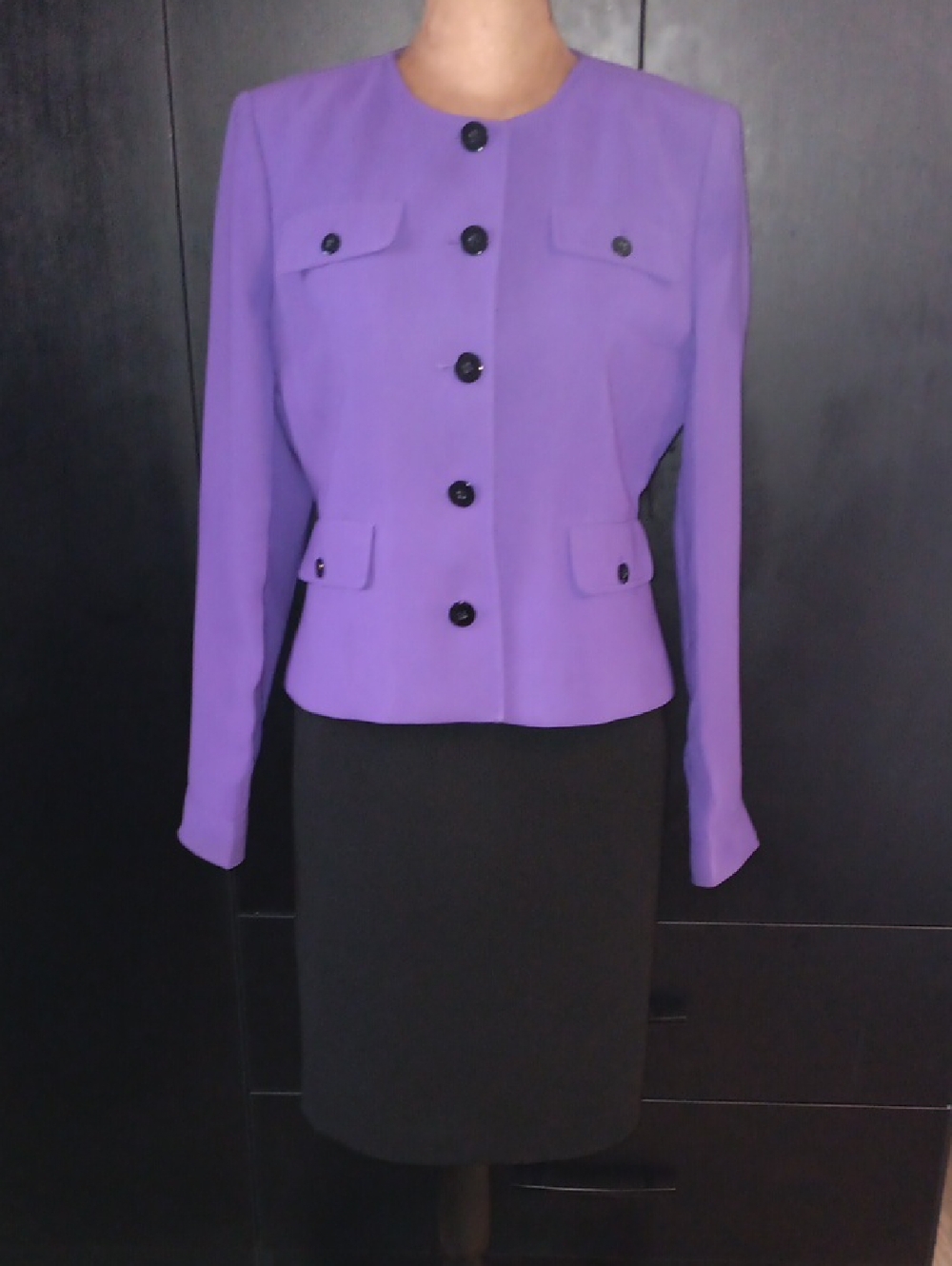 Calvin Klein Violet 2 Piece Skirt Suit Set Button Front Jacket + Skirt Size 6